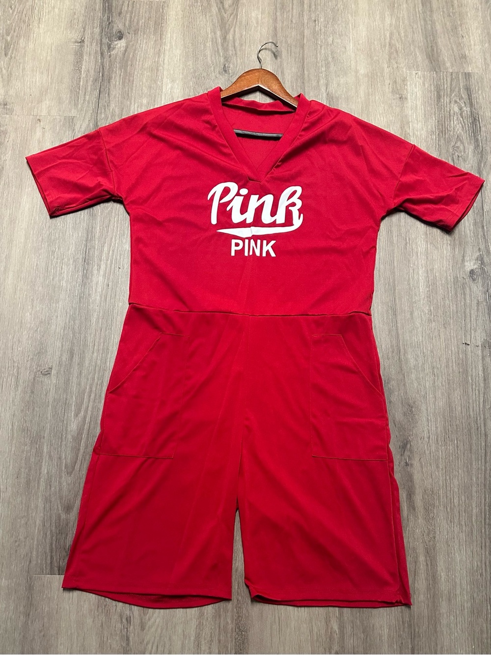 PINK Red Logo Romper